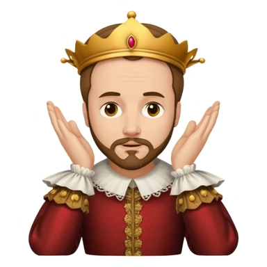 Shakespeare emoji with dramatic pose, hand to forehead, Elizabethan attire, classic emoji style sticker