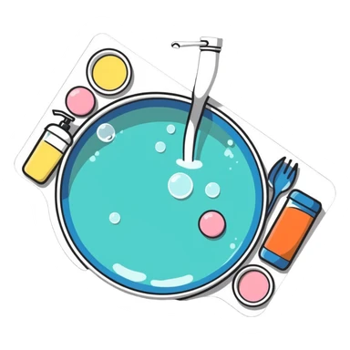 a sink overflowing with soapy bubbles and dishes sticker
