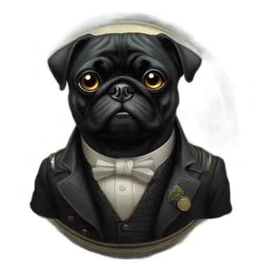 A cyberpunk black pug in Art Nouveau style during 1910 sticker