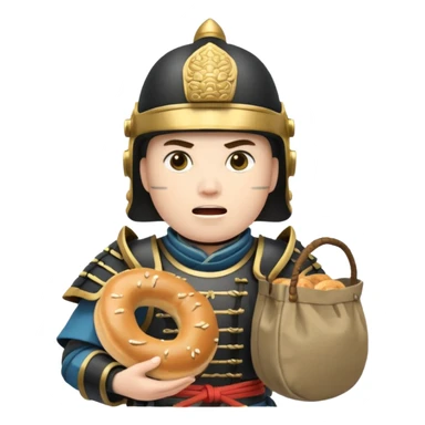 surprised samurai with a bag of bagels  sticker