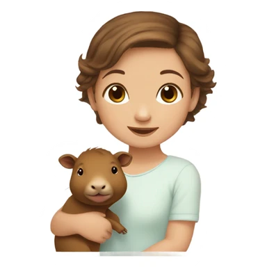 happy little baby gorl girl with brown hair holding capybara  sticker