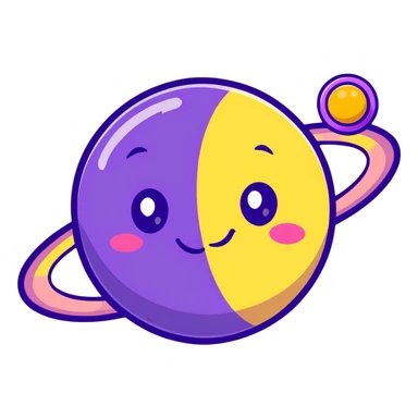 purple planet with colorful rainbow rings and a cute happy face with rosy cheeks sticker