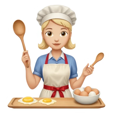 A carton of eggs, butter and a cream ceramic baking bowl with a wooden spoon in it sticker