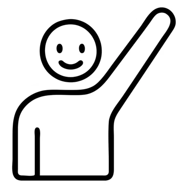 person raising one hand up diagonally, outlined, friendly look sticker