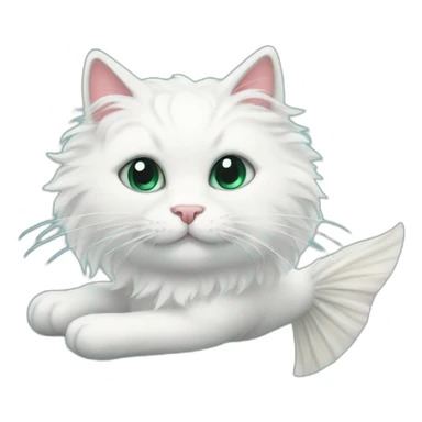 white fluffy cat with mermaid fish tail sticker