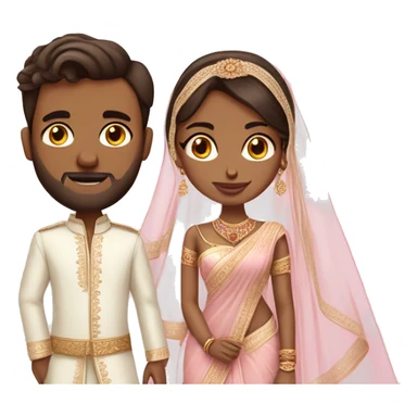 White western bride in saree without veil and tall brown indian groom in pale pink outfits  sticker