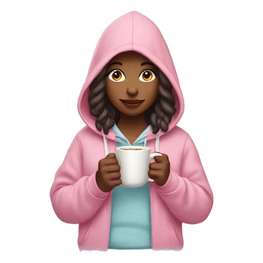 girl wearing baby pink hoodie and holding a cup  sticker