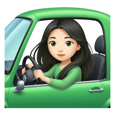 Long hair asian girl driving on her way in a green car  sticker