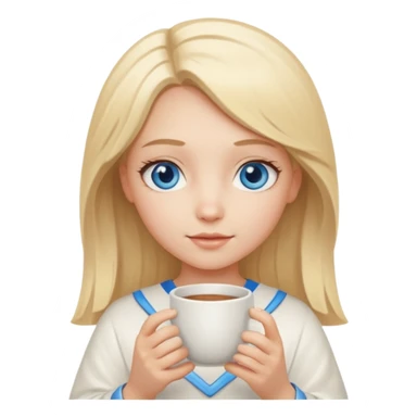angelic blonde girl with middle length hair and blue eyes holds a cup sticker