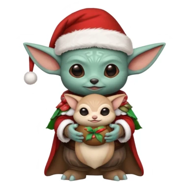 mandalorian holding grogu wearing santa hat sticker