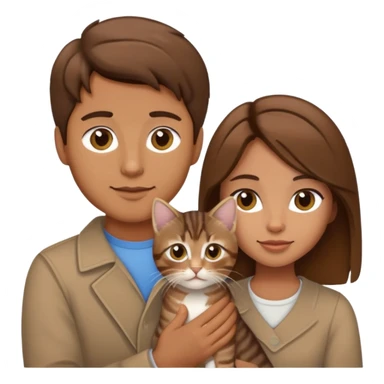 A couple with brown hair, a brown tabby kitten sticker