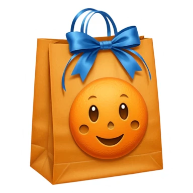 orange paper bag with blue ribbon sticker