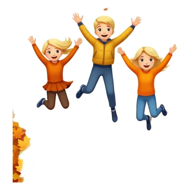 kids jumping into piles of autumn leaves, joyful expressions, colorful fall scene sticker