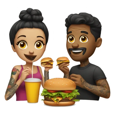 Beautiful tattooed couple eating burgers sticker