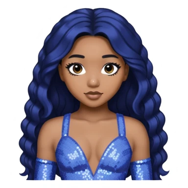 Normani from Fifth Harmony with long black hair, periwinkle sequin outfit sticker