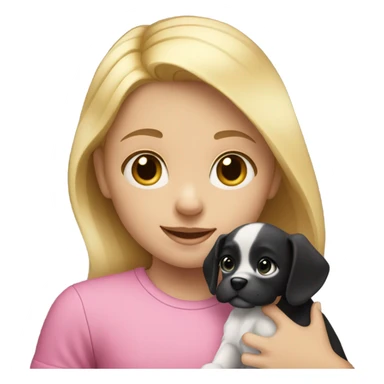 little blonde girl in a pink shirt with a black and white puppy sticker