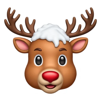 realistic emoji Rudolph red nosed reindeer with snow on its head and nose sticker