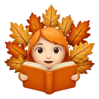 A cute 3D emoji autumn leaves around it, cozy fall colors (orange, brown, beige), playful and modern style, glossy finish, minimalistic but expressive, symbolizing a Fall Reading Challenge. sticker