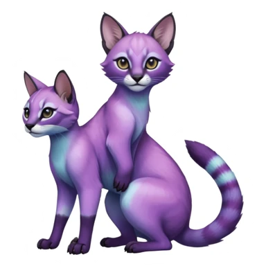 Colorful dark tropical pastel-lilac-lavender-violet iridescent pastel white glorious divine exotic cute cool beautiful shiny beautiful fantasy-caracal-civet-genet-sergal-vernid-Cacomistle-oncilla-animal-Fakémon-hybrid-fursona (full body) sticker