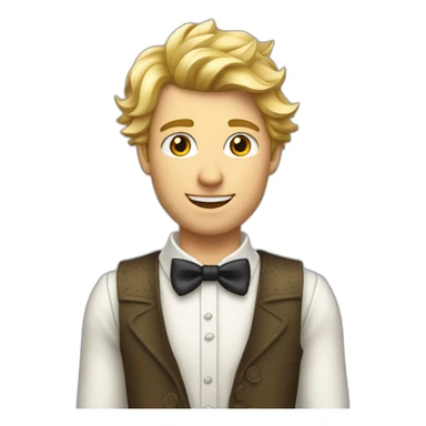 Homme blond décoiffé avec un jabot blanc un gilet de costume long et une chemise à froufrou sticker