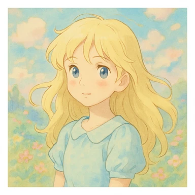 blonde girl, ghibli style sticker
