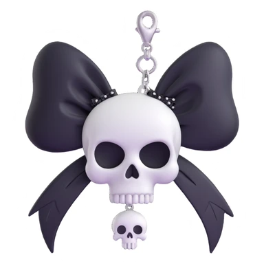 3D emoji gothic bow, white silk, silver skull charm, black feather accents sticker