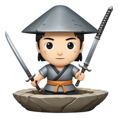 A Japanese stone forge with a sword sticker