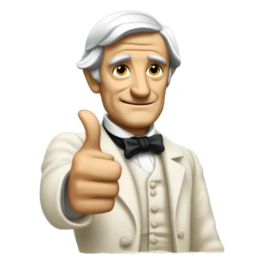 Ralph Waldo Emerson with thumbs up with a little frown sticker