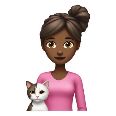 A black girl with straight brown hylight hair, gloss and black eyes, she has a cat who has a pink knot sticker