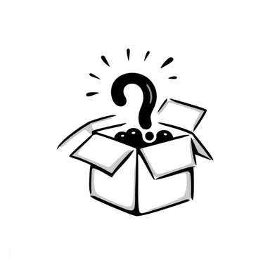 opened gift box with a question mark inside, hand drawn doodle style sticker