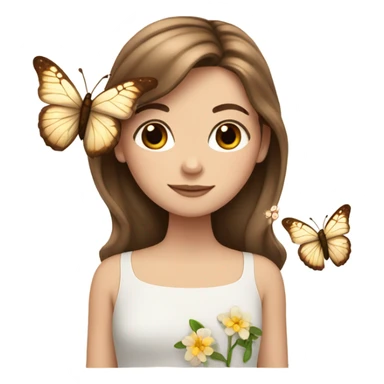 White girl with brown hair flowers and butterflies  sticker