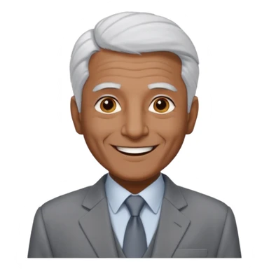 70 yr old man, very short spike white hair, pakistani, light grey business suit, big smile, dark skin, no facial hair, less hair
 sticker