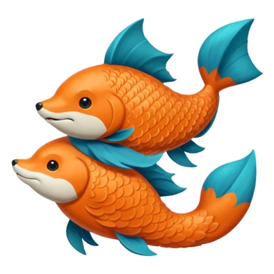 An orange fish and a teal blue fox, that are hugging or cuddling each other sticker