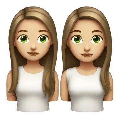 White girl with long brown straight hair and green eyes, white shirt sticker