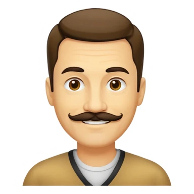 đàn ông 50 tuổi, da vàng, có ria mép màu đen, tóc undercut ngắn màu nâu, cười mỉm  sticker