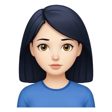 Create a white girl, with black hair, hazel eyes, blue blouse.    sticker
