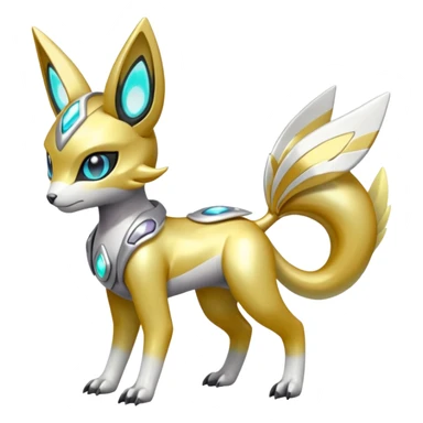 Glowing futuristic cyber-Meloetta-Renamon-Protogen-Palkia-hybrid-fusion-Fakémon-creature, full body sticker