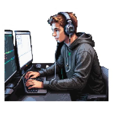 Person with headphones at computer desk recording video sticker