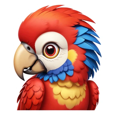cinematic-cute-macaw-portrait-emoji,-head-tilted-playfully-and-inquisitively,-with-a-dazzling-red-plumage-and-round,-sparkling-eyes-filled-with-charm,-simplified-yet-irresistibly-adorable-features,-highly-detailed, white beak sticker