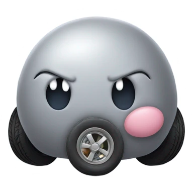 Metal cute mad Kirby Gray ball driving on car wheels with mad eyebrows game sticker