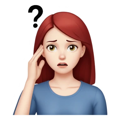 Woman with puzzled expression, scratching her head with a question mark sticker