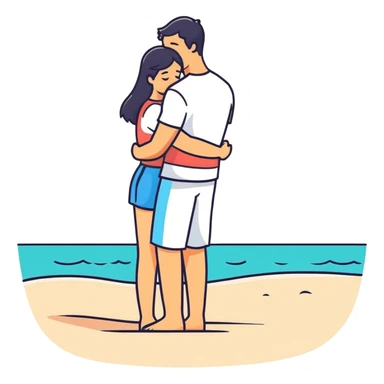 Guy and girl embracing on the beach sticker