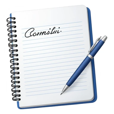 notebook with lined paper with cursive writing and a pen ontop sticker