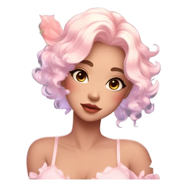Gorgeous pastel anime style lady with blushing face and roses leaves shiny aesthetic trending style sticker