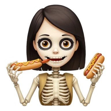 girl skeleton with hair eating a hot dog sticker