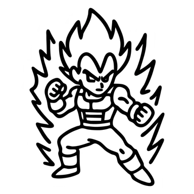 Vegeta in Ultra Ego form, icon style, dynamic pose, clean lines, simplified details sticker