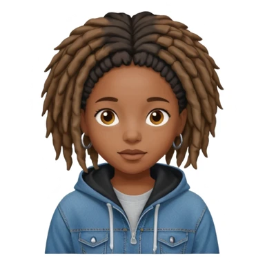 make a black girl with short locs wearing a denim hoodie with black sleeves sticker
