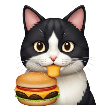 A black and white cat eating a cheeseburger  sticker