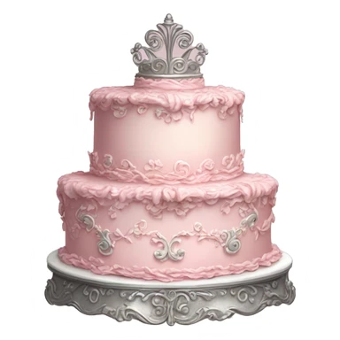 Vintage, highly detailed, rococo, Victorian, Birthday cake, light pink, silver sticker