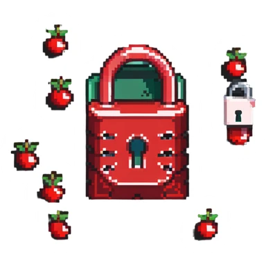 Red document with cherry-shaped lock, secure red digital file with cherry padlock sticker